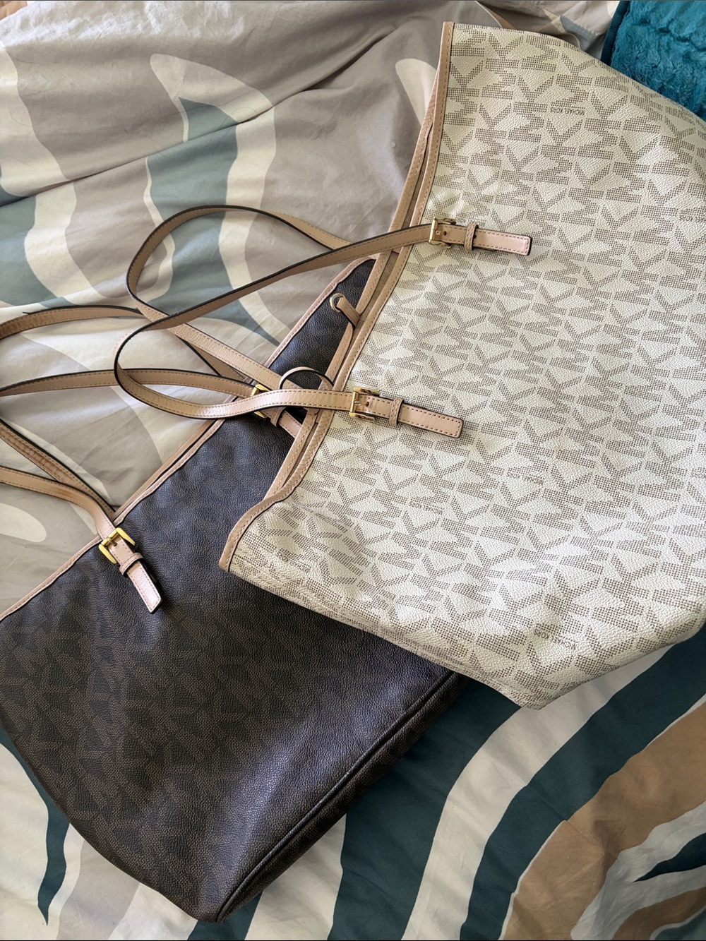 Michael Kors Cream and Brown Signature Tote Duo, or $60.00 each OBO